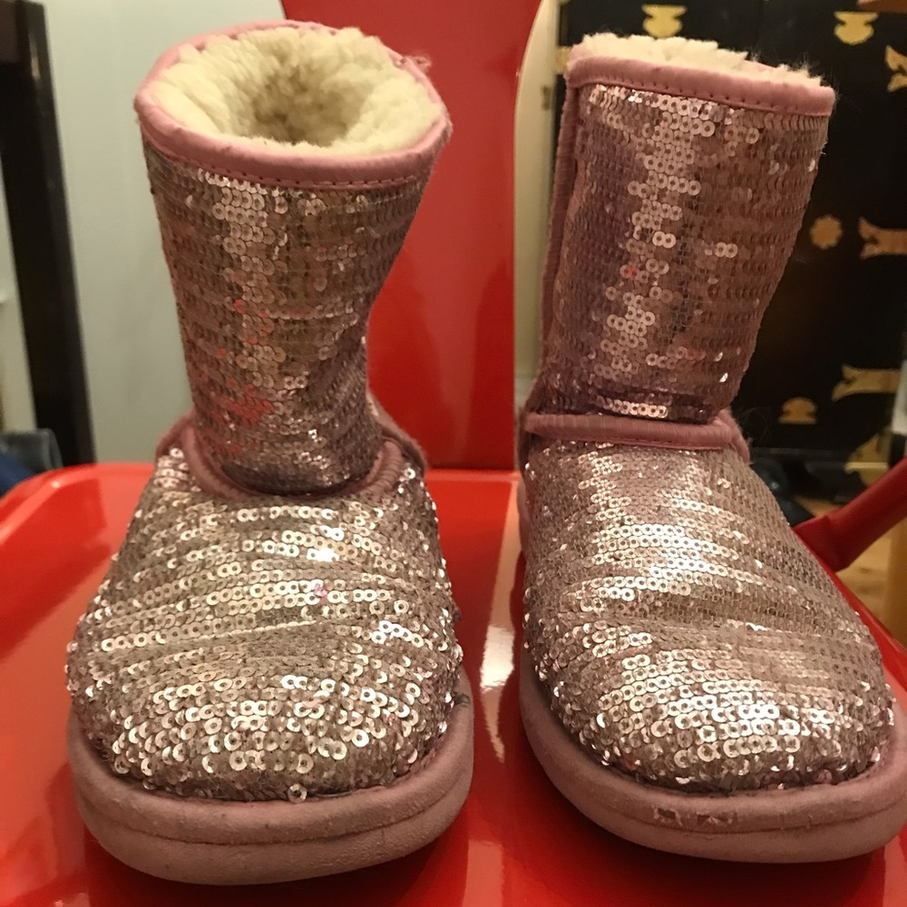 Girls Pale Pink Sequin Ugg Boots, US 4 - VGUC!